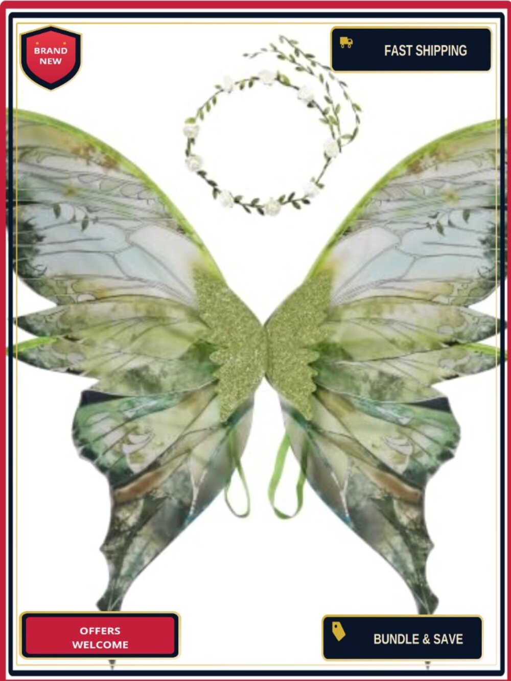Fairy Wings for Adults Cute Fairy Costume with Wreath Large Butterfly Wings